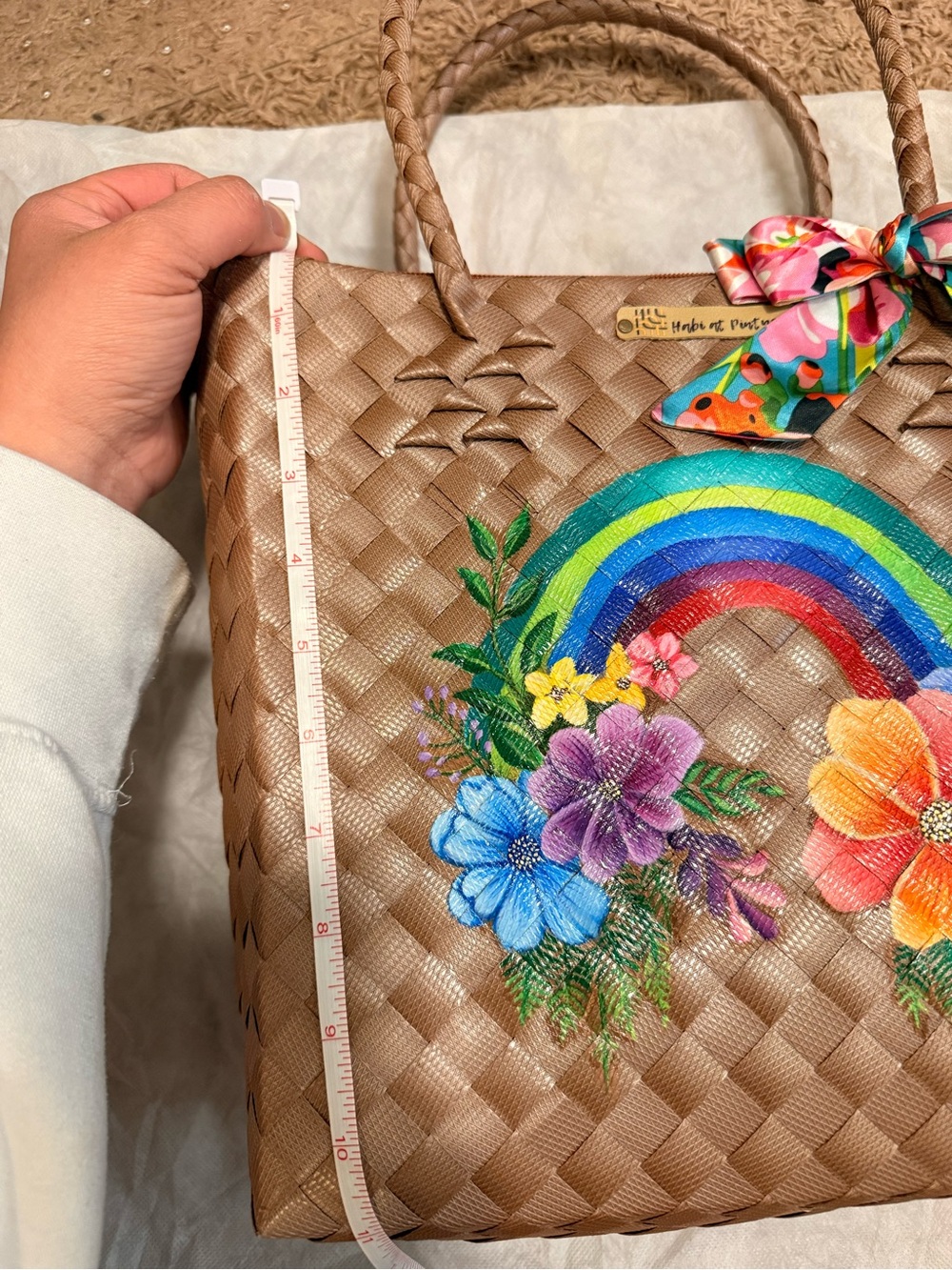 Habi at Pintura Rainbow Floral Plastic Bayong Waterproof Tote Bag Brown - Picture 3 of 8